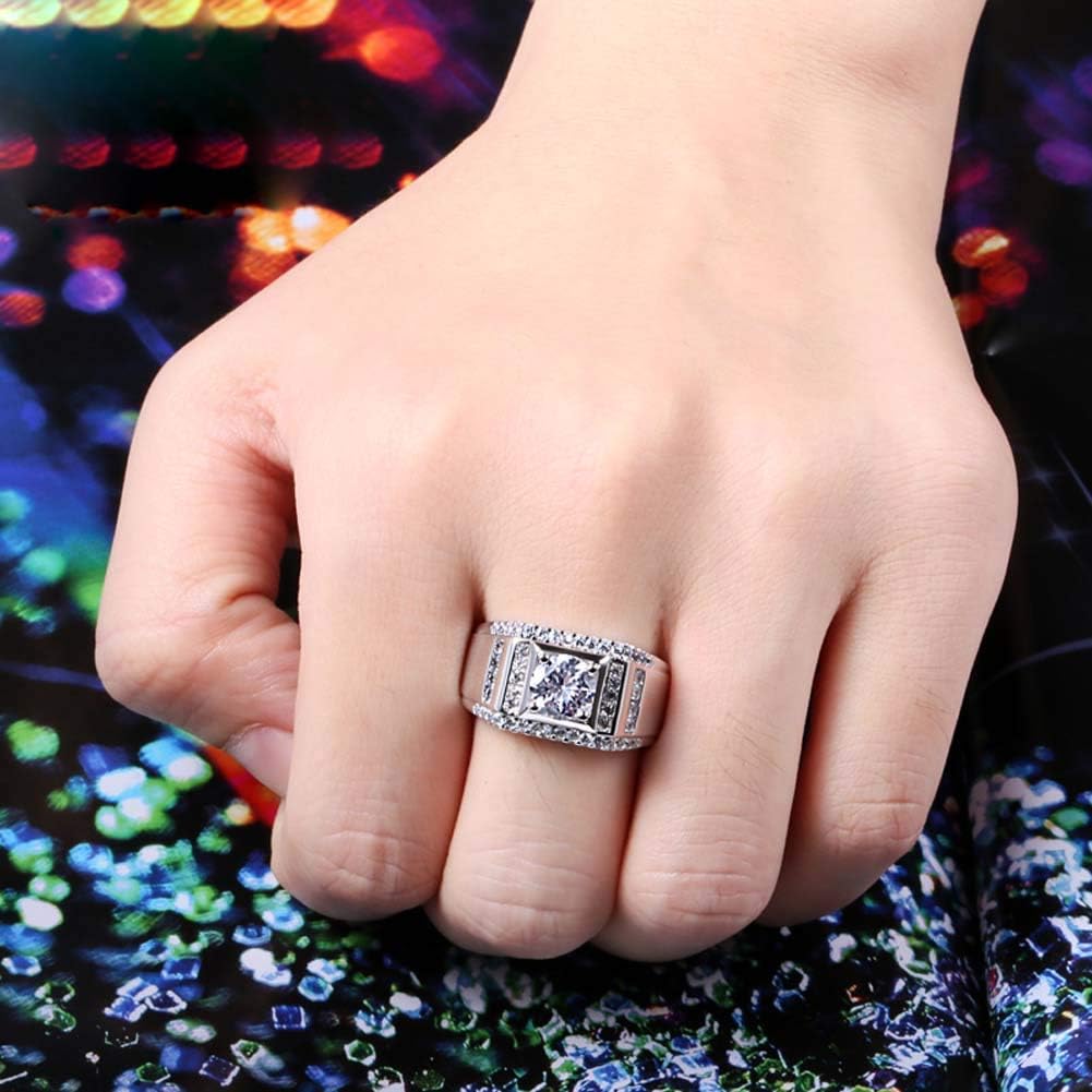 Two Rings His and Hers Wedding Ring Sets Couples Rings Women's 2PC White Gold Filled Cubic Zirconia Wedding Engagement Ring Bridal Sets & Men's Stainless Steel Wedding Band