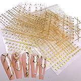 10 Sheets Gold Nail Art Stickers Decal,Nail Art Supplies 3D Exquisite Self-Adhesive Metallic Chains Line Triangle Heart Nail Design Nail Foil Decals for Woman Acrylic Nails Art Decorations Accessories