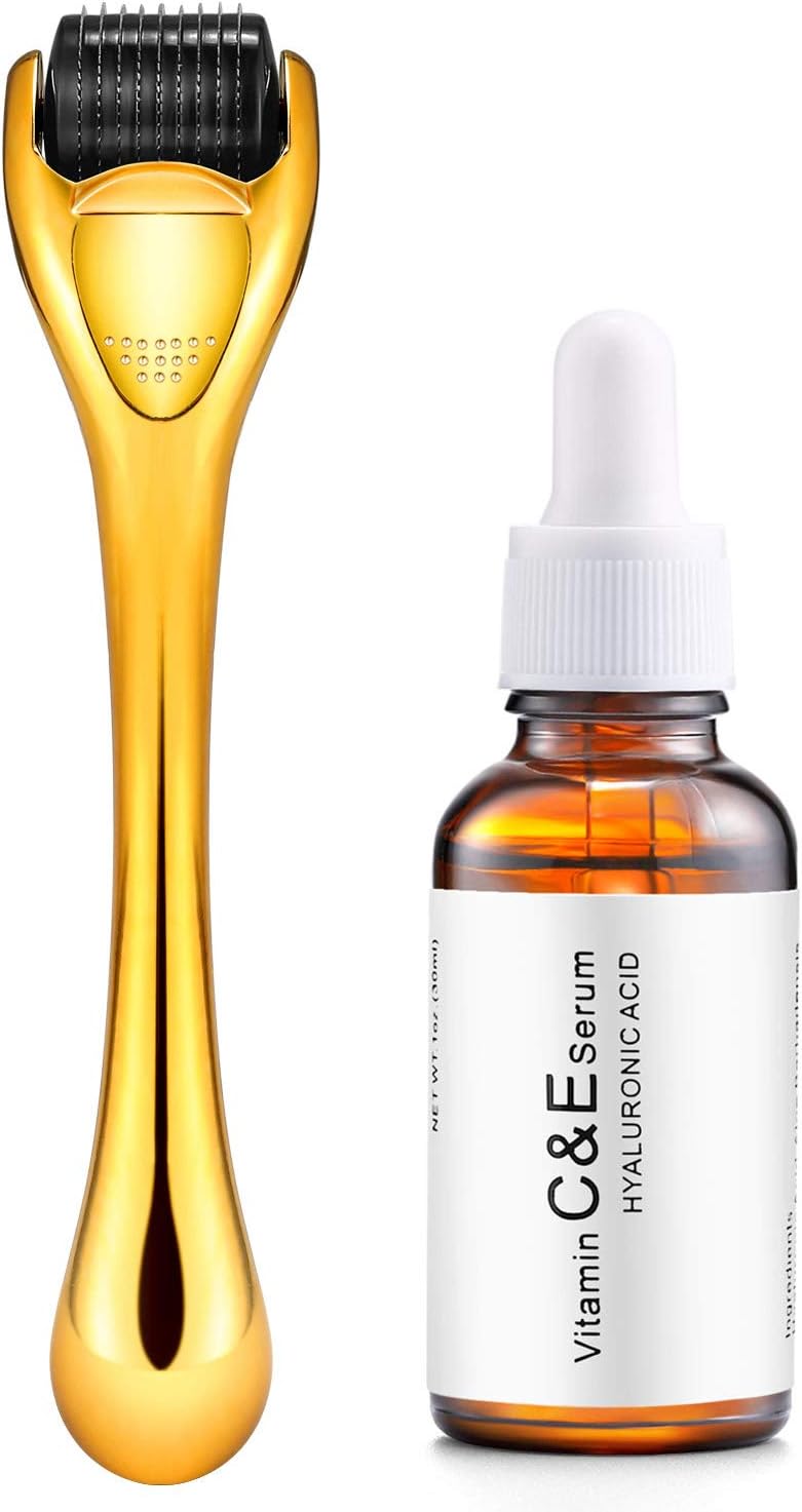 1.00mm Derma Roller Microneedle Kit with Face Serum – Set With Micro Needle Dermaroller + Vitamin C with Hyaluronic Acid Facial Serum