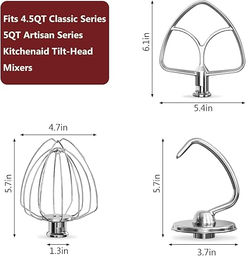 Miniatura 9 de Gancho de masa de repuesto para mezcladores KitchenAid de 7 cuartos de galón, gancho de masa en espiral y acero inoxidable para mezcladores