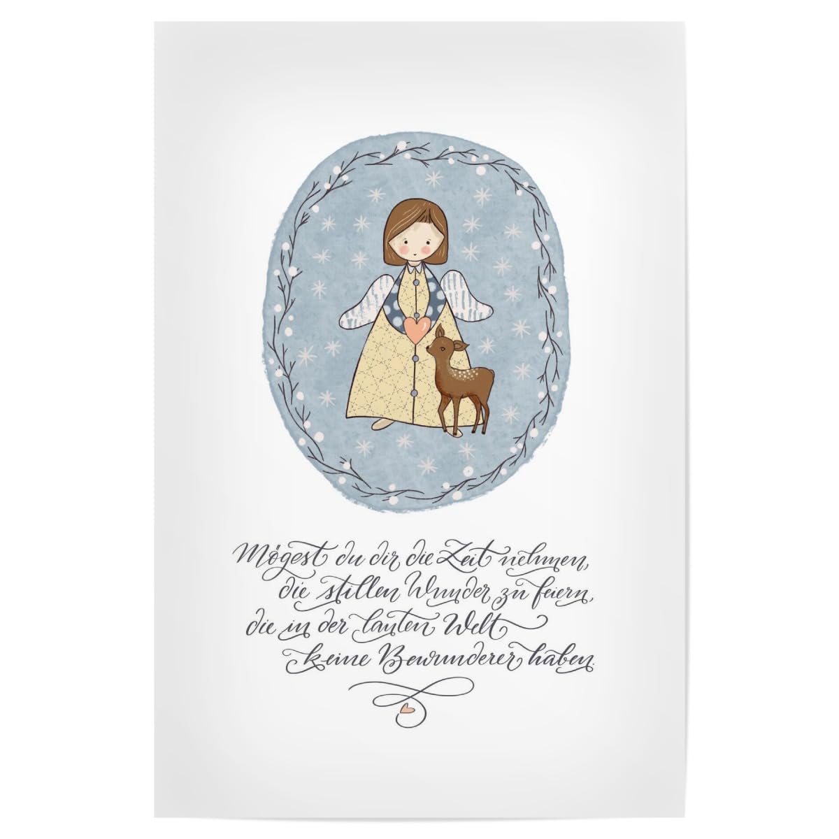 artboxONE Poster 120x80 cm Für Kinder Engel mit Reh und Spruch - Bild advent adventskalender kind