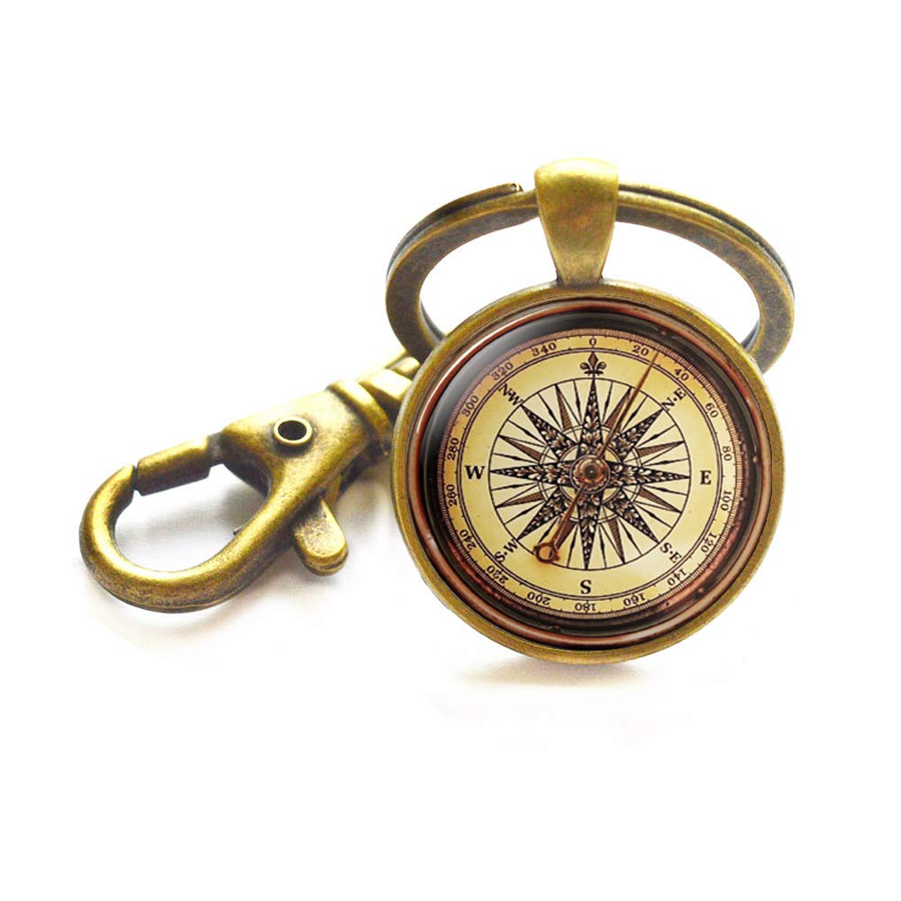 Compass Key Ring, Antique Compass, Antique Nautical Compass, Compass Key Ring, Compass Keychain,Simple Keychain,Handmade Keychain,M296