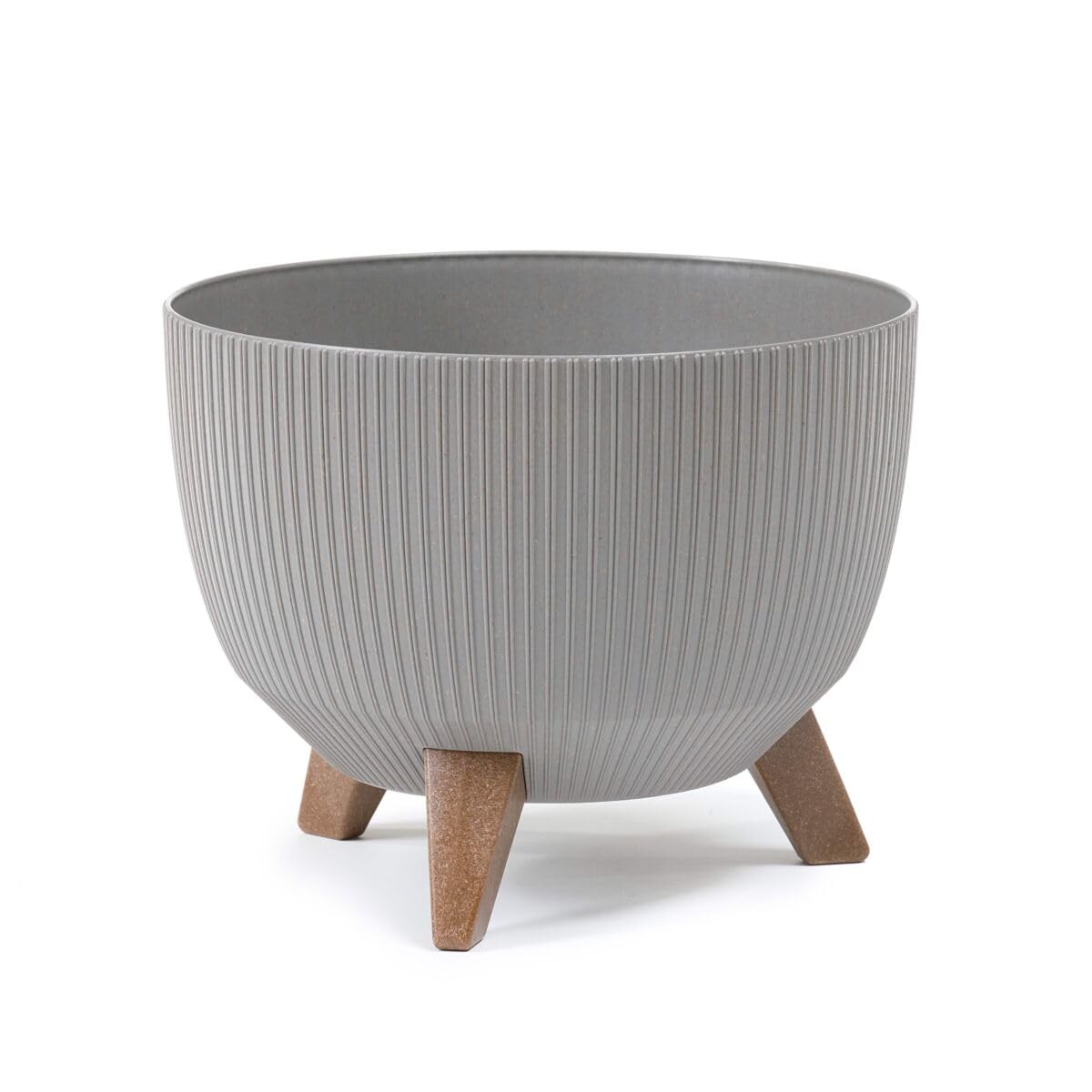 Muddy Hands Eco Friendly Decorative Bowl Plant Pot with Legs Indoor Home Outdoor Garden Round Flower Planter Stand Holder Cover - Made from Recycled Plastic & Wood (Grey, 33cm)