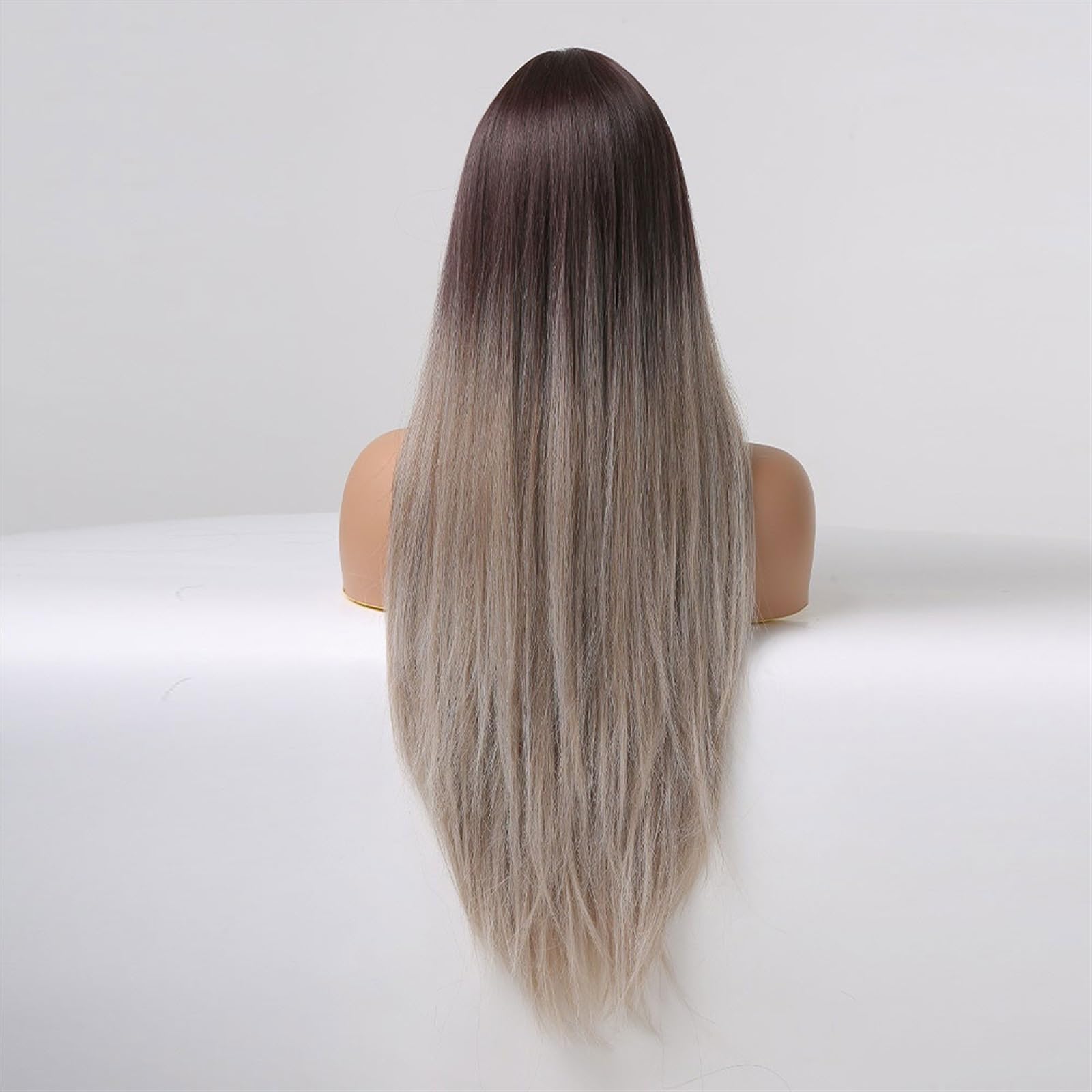 Peruki z koronką falową Długie syntetyczne Ombre brązowe szare peruki z grzywką proste Cosplay peruki naturalne dla czarnych kobiet żaroodporne sztuczne włosy Peruki z naturalnych włosów syntetycznych