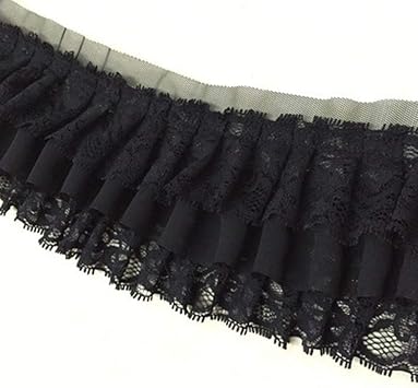 5 Yards 3-3/4" Wide Ruffled Lace Trims Pleated Lace Trim for Dress Extender Sewing Accessories 2 Colors for Selection Black
