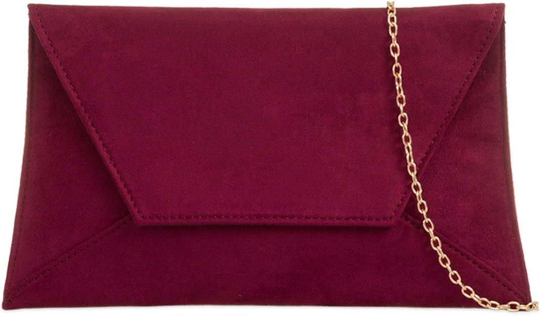 Burgundy Envelope Clutch Bag, Claret Faux Suede Evening Bag, Ladies