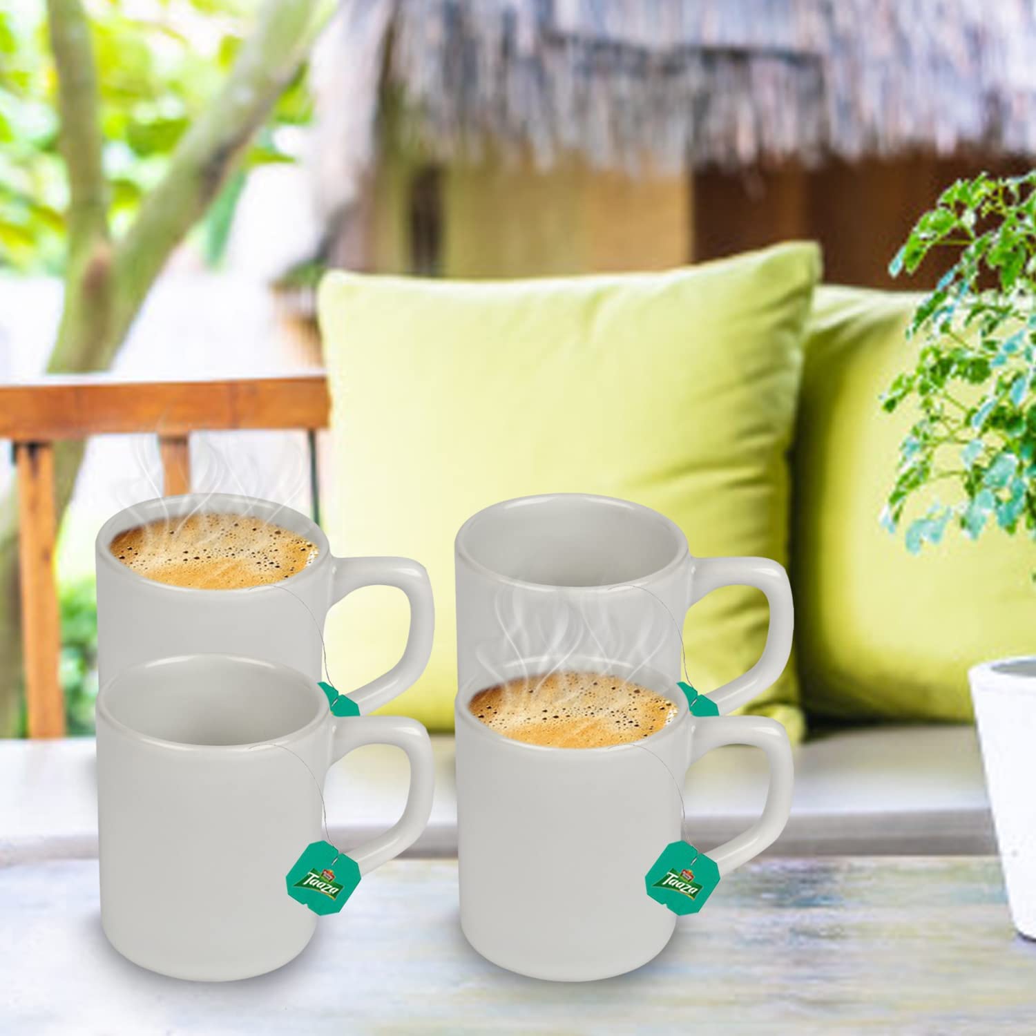 URBAN CHEF Droite Ceramic Handcrafted Shine Matte White Cup- Microwave Safe Tea/Milk with Handle Ideal Best for Self Use Or Gift for Friends,Birthday (Set of 4,100 ML Each) Ceramic Cup