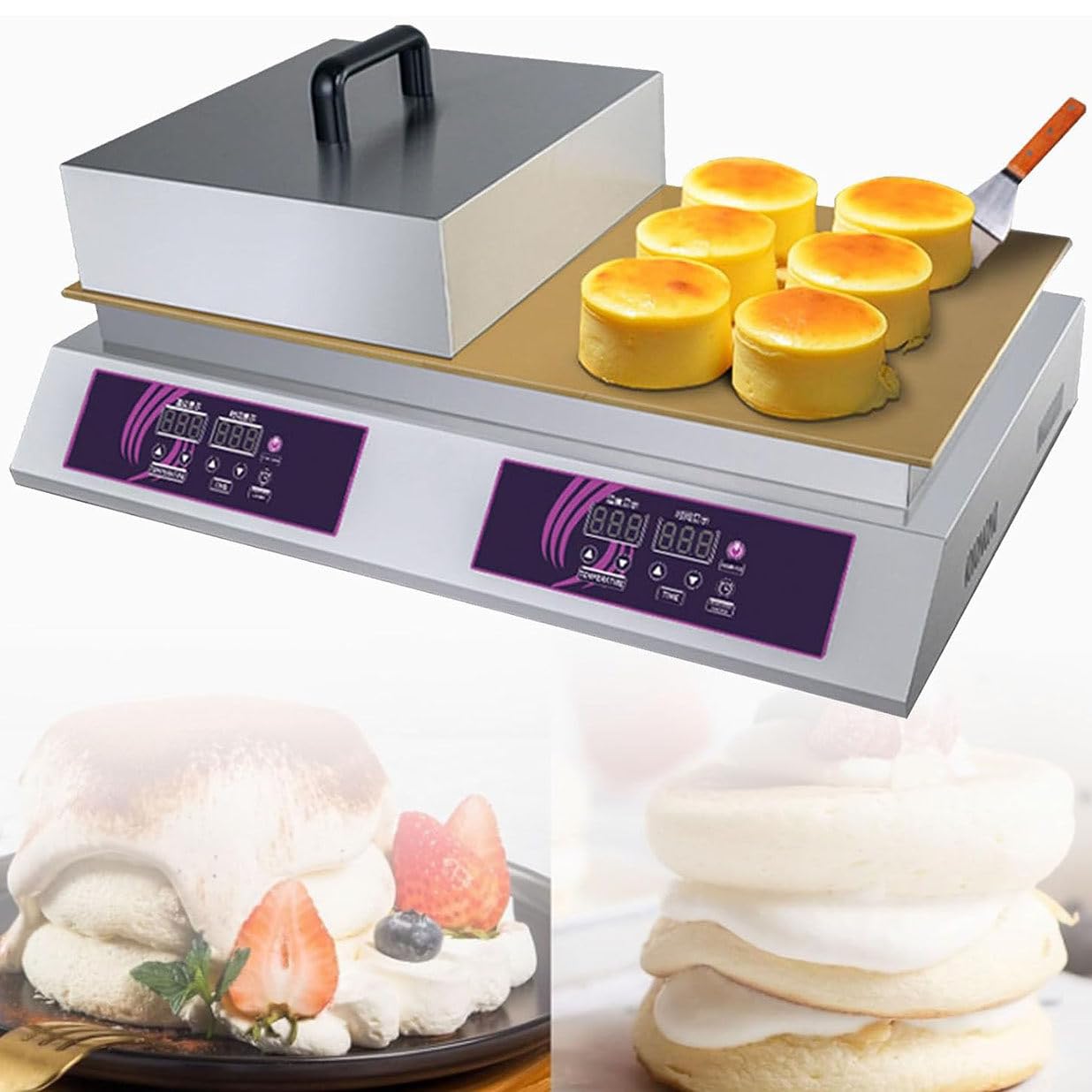 Commercial Non-stick Souffle Maker Machine, Electric Pancake Maker Dorayaki Baker Muffin Making Machine, for Restaurant Bakery Leisure Snack Bar,Doublehead