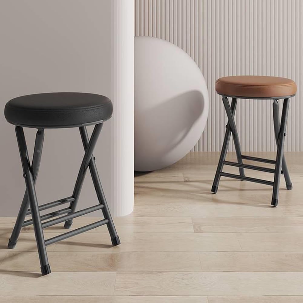 Taburete Plegable de 20.0 in, Silla Plegable sin Respaldo, Asiento Acolchado Redondo de Piel sintética Resistente, Taburete de Bar Alto Plegable para Espacios pequeños, Apartamentos, dormito