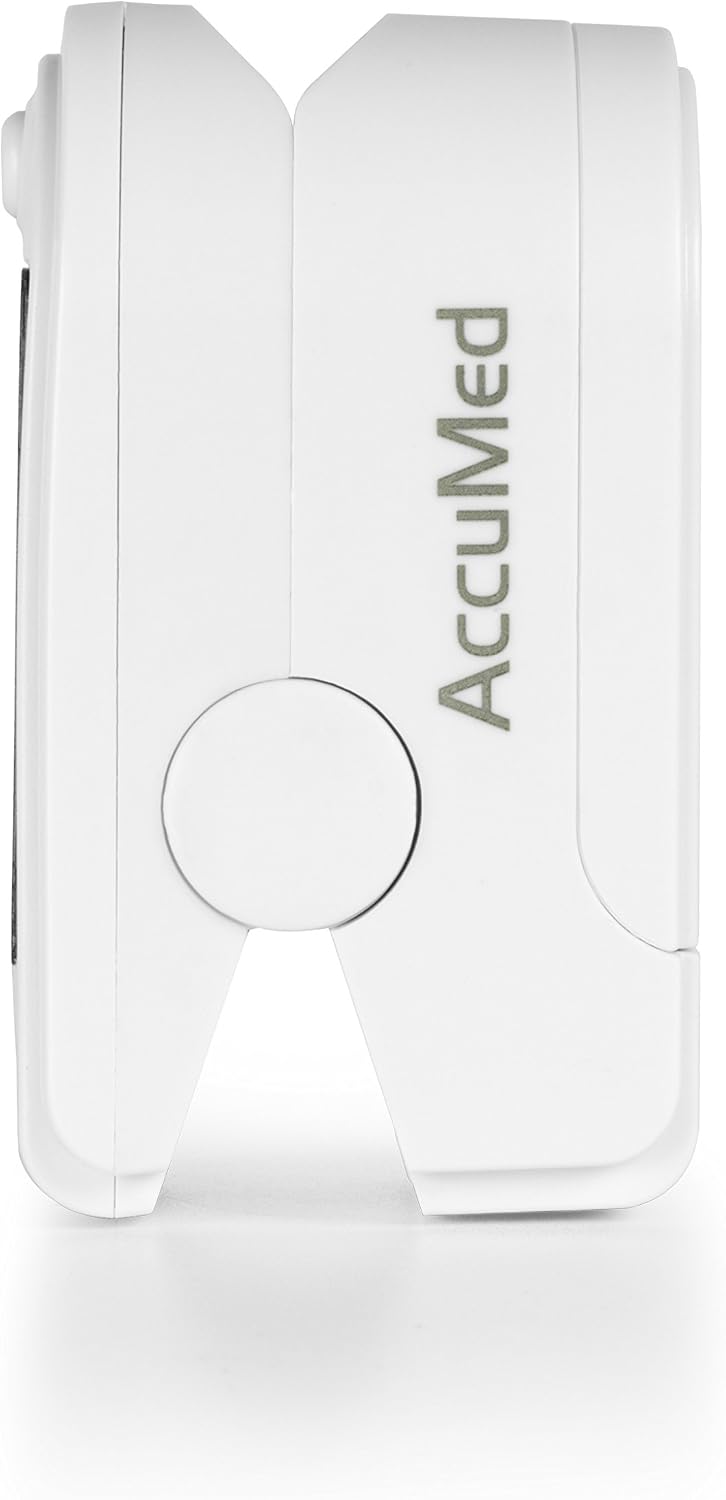 AccuMed® CMS-50DL Fingertip Pulse Oximeter Finger Pulse Blood Oxygen SpO2 Monitor w/Carrying case, Landyard Silicon Case & Battery (White)