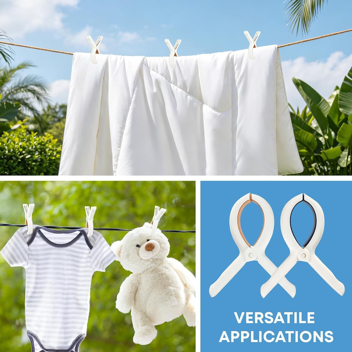12 PCS Pool Cover Clips Set, 8 Large Beach Towel Clips + 4 Small Metal Clothes Pins, Heavy Duty Windproof Beach Chair Clamps for Pool Towels, Cruise, Boat, Laundry & Outdoor Use