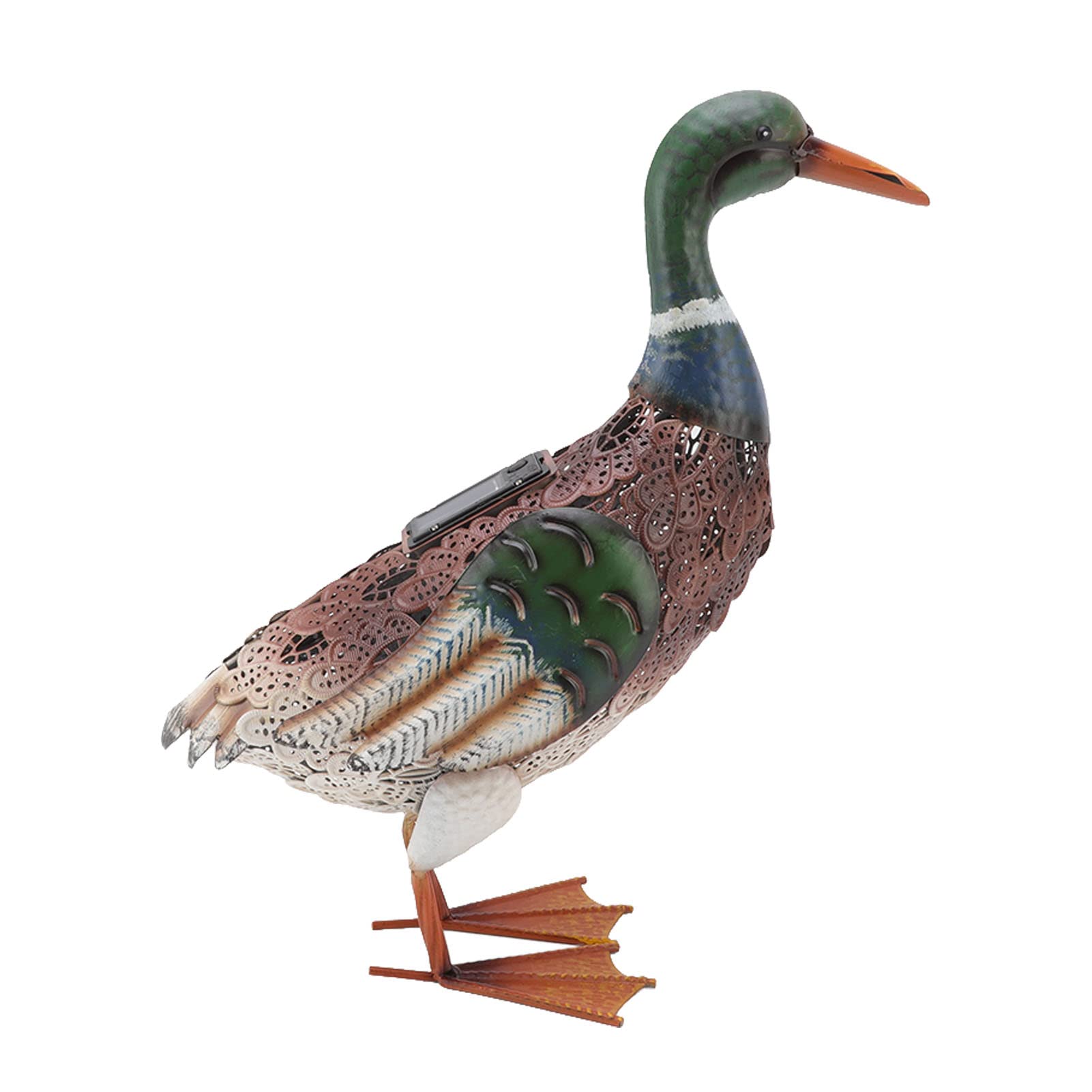 Sculpture de canard colvert en fer forgé, œuvre d'art solaire lumineuse