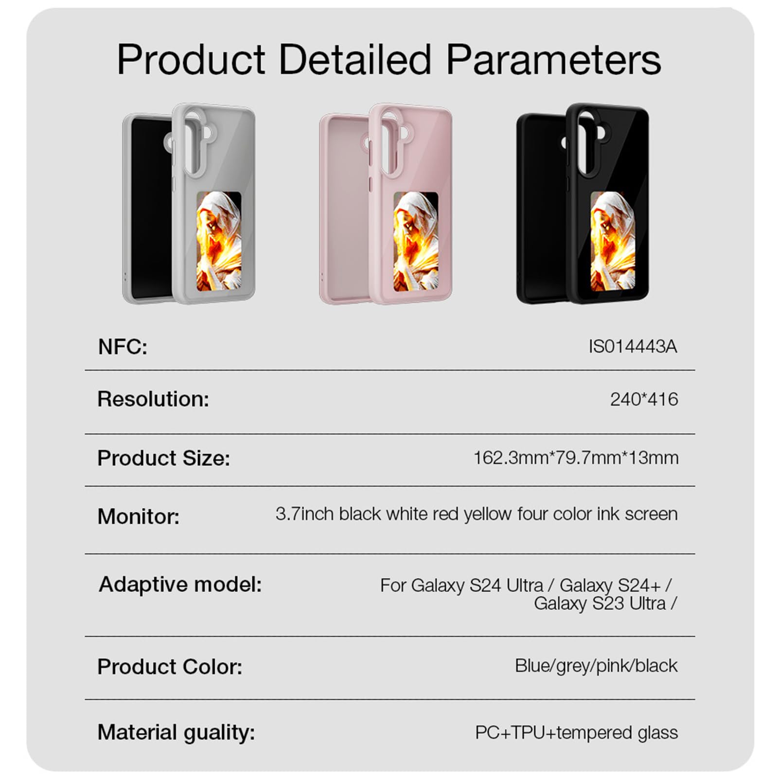 QSM E-Ink - Custodia per smartphone Samsung Galaxy S23 Ultra, custodia protettiva fai da te in TPU per visualizzare istantaneamente le foto sul retro dello schermo d'inchiostro da 3,7 pollici (rosa,