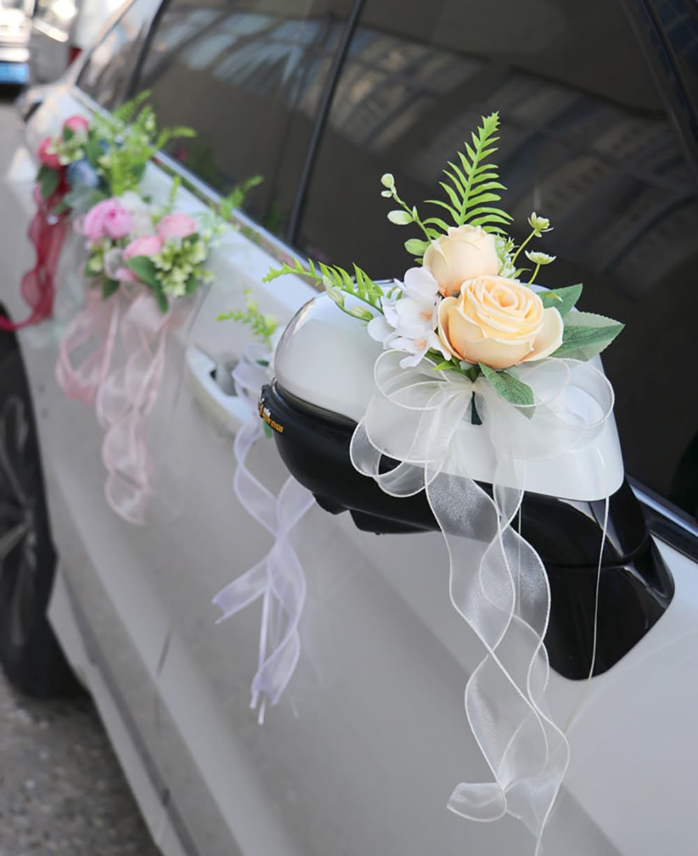 Künstliche Blumen für Hochzeitsauto Dekoration Autoschleife 20×45cm Blumenschleife mit Organzaband Hochzeitsauto Rückspiegel Türgriff Dekoschleife Autoschmuck SeidenblumeRot20 Stück