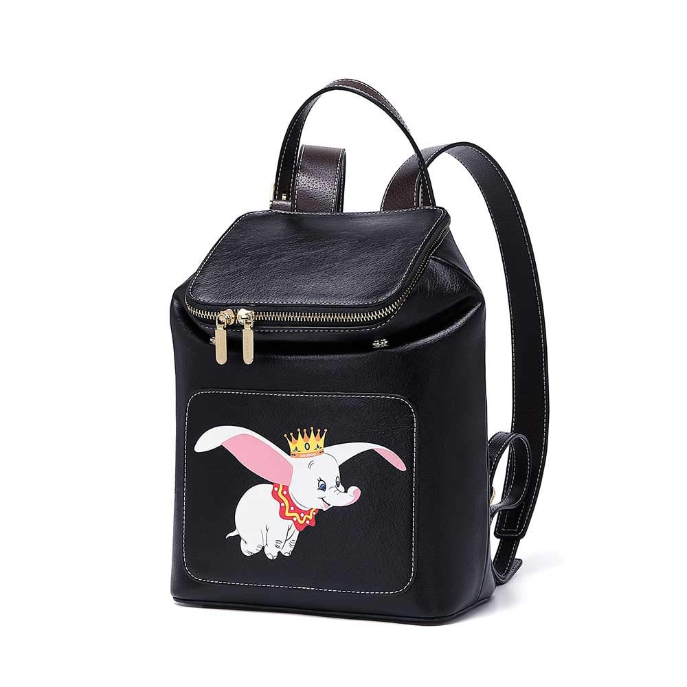 DooDoo Dumbo Cartoon PU Leather Backpack for Kids and Women (Black)