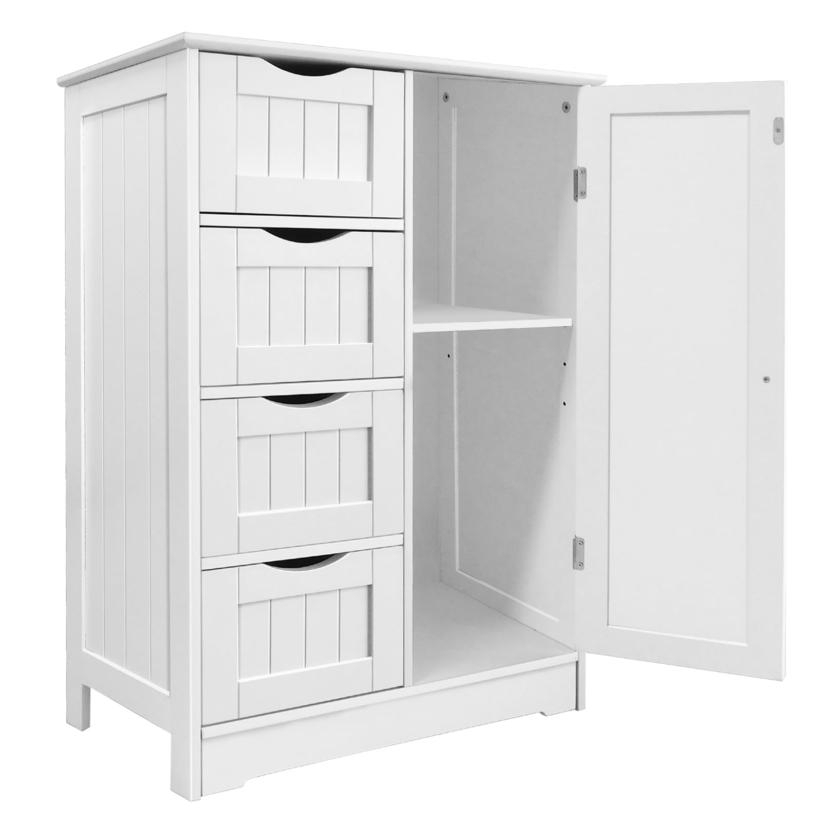 White Bedroom Chest of Drawers, Wooden Freestanding Storage Cabinet with 4 Drawers and 1 Door, Adjustable Shelf, Floor Standing Tall Storage Cupboard Organiser Unit for Kitchen, Living Room, Hallway — image 1