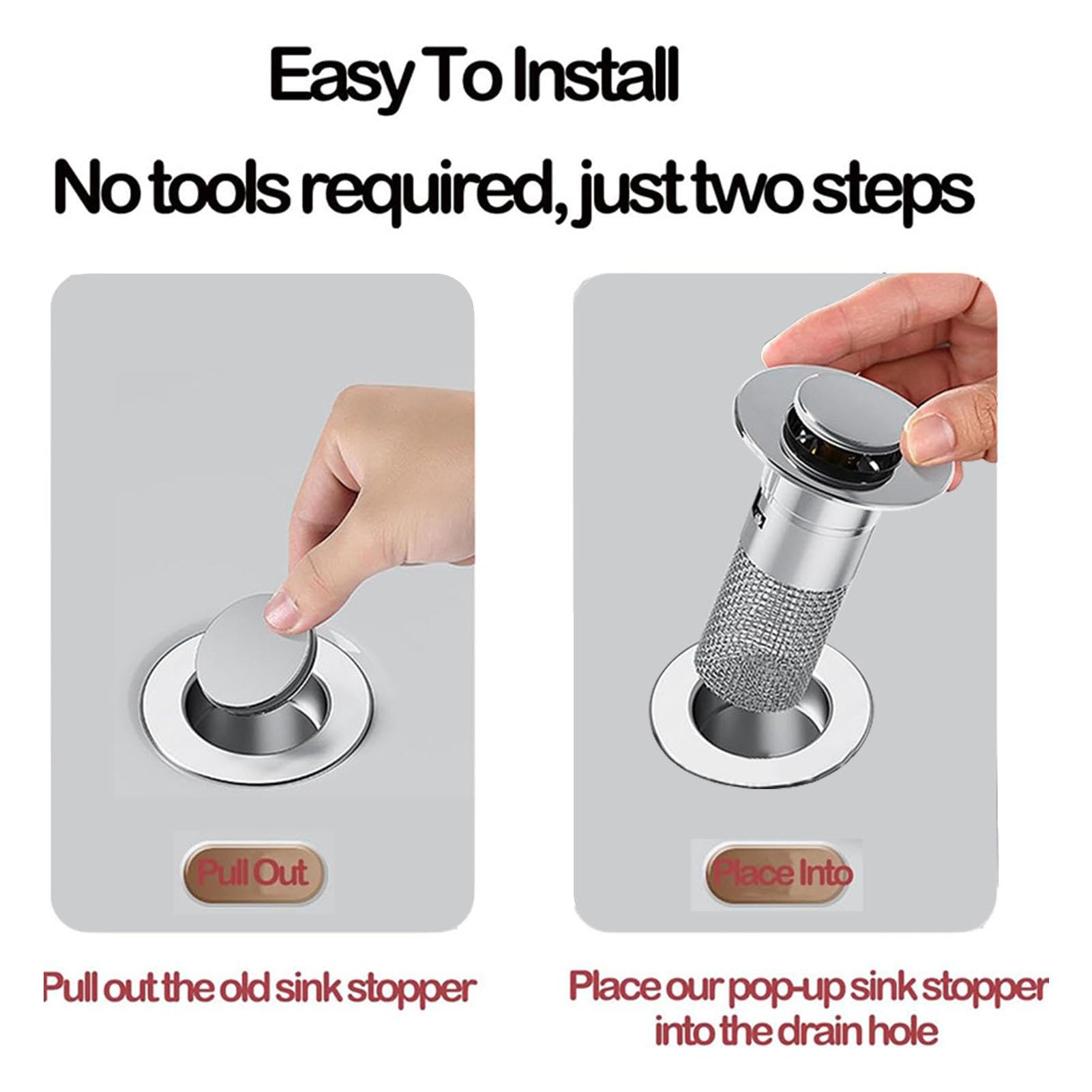 Booster Catch Lot De 2 Bouchons De Lavabo De Salle De Bain, Attrape-cheveux, Filtre De Vidange Pop-up Avec Panier Filtrant Amovible En Acier Inoxydable, Attrape-cheveux Pour 3,5 à 4,5 Cm Filtre Evier
