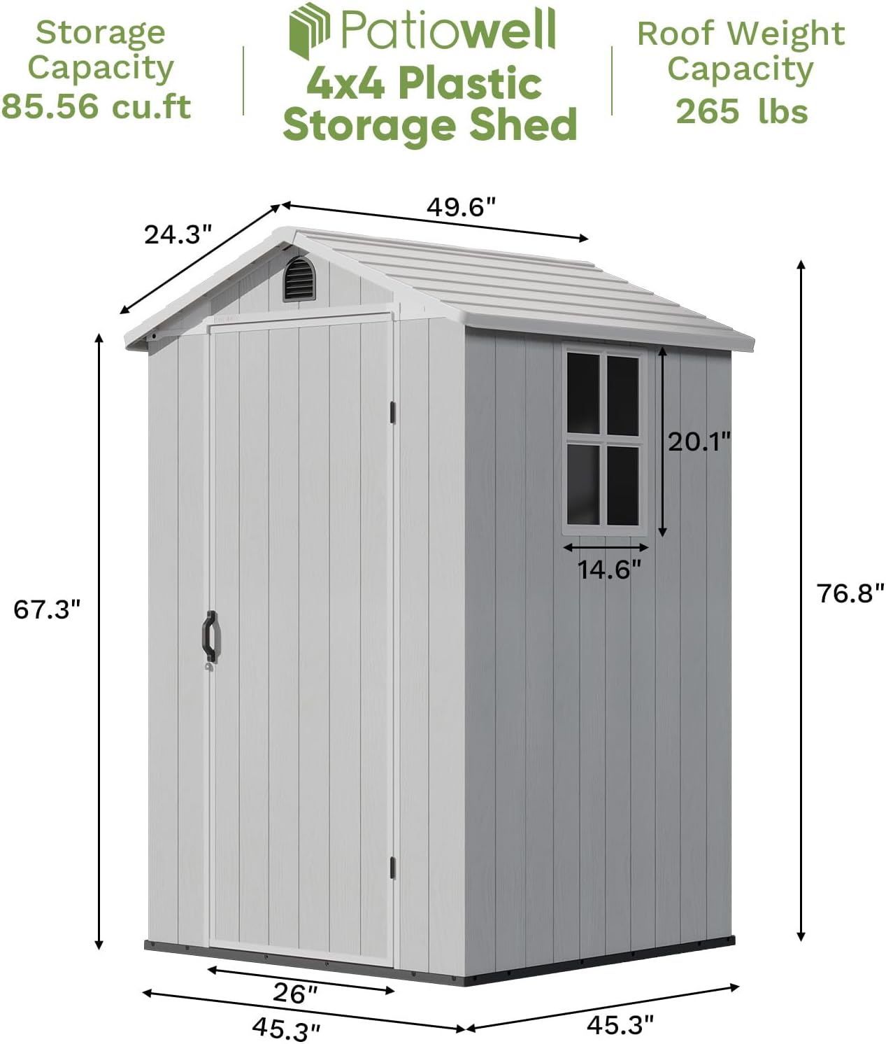 Patiowell 4' x 4' Outdoor Storage Shed with Floor, Plastic Shed Outside Resin Tool Shed with Window and Lockable Door for Backyard Garden Patio Lawn, Light Gray