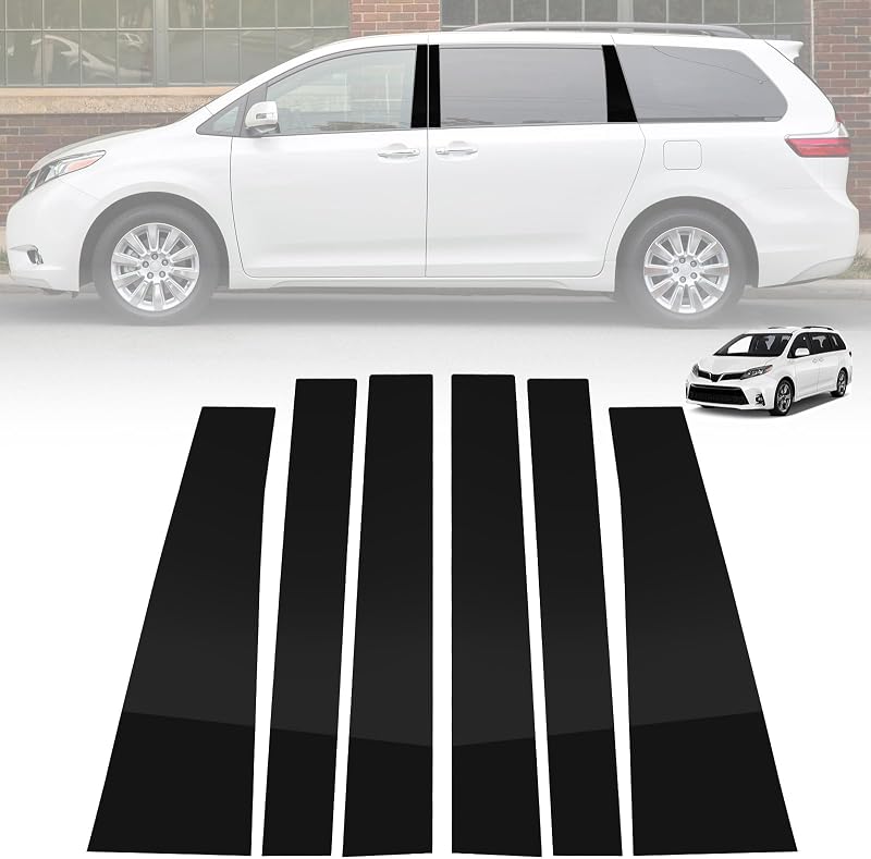 Moldura do Pilar da Porta AMSPRAC em ABS Preto Brilhante para Toyota Sienna 2011–2020 – 6 peças