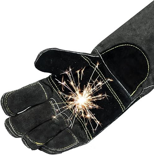 Miniatura 9 de Guantes de cuero para soldadura/barbacoa, 16 pulgadas, 932℉, guantes de soldadura resistentes al calor/fuego, guantes para horno, parrilla