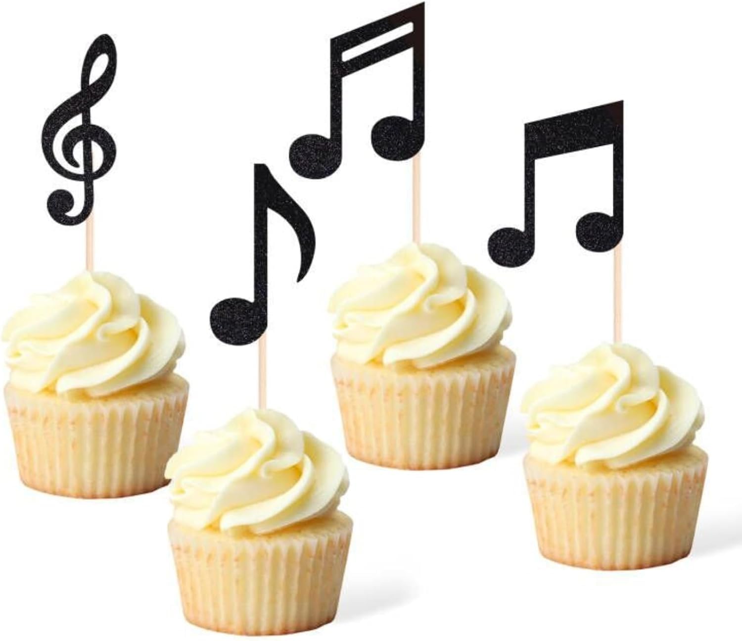 36Pcs Black Glitter Musical Notes Cupcake Toppers and Picks,Rock Music-Themed Decor for Birthday Parties, Concerts and Themed Events