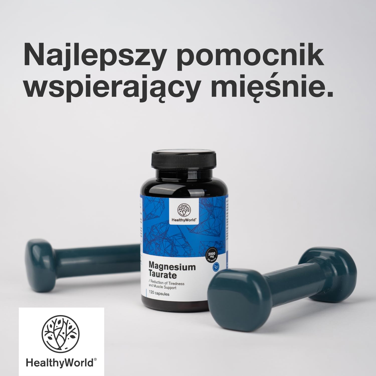 HealthyWorld Taurynian magnezu 2000 mg - 120 Kapsułek Roślinnych - Magnez + Tauryna - Wysoka Zawartość - Na Mięśnie i Układ Nerwowy - Łatwy do Strawienia