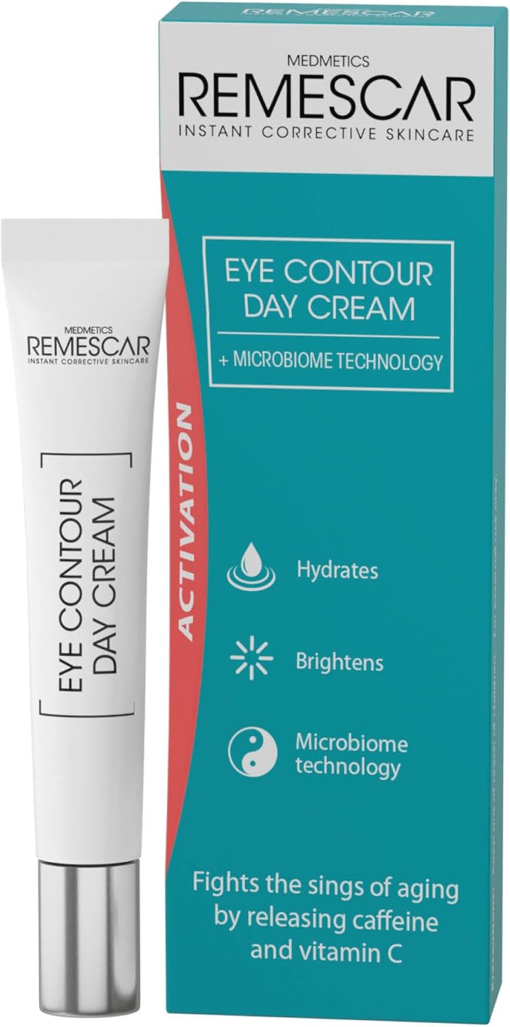 Remescar Oogcontour Dagcreme 20 ml – Anti Rimpel crème voor vrouwen met Vitamine C en Caffeine, Oogcreme tegen donkere kringen en wallen, verzacht & verheldert oogcontouren met Microbiome Technologie