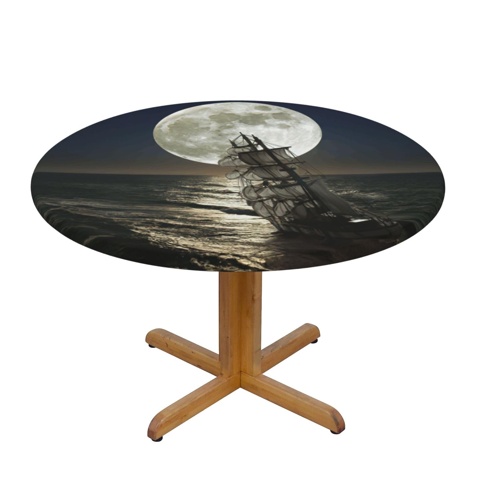 Sailing Ship In Storm Print Wipe Clean Oval Tablecloth Stain-Resistant Dining Table Accessories Table Protector For Home