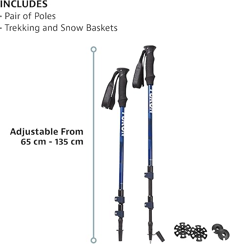 Miniatura 5 de Yukon Charlie's Bastones de senderismo Sherpa, sistema de ajuste de bloqueo giratorio, bastones de senderismo y cestas de nieve, múltiples estilos y