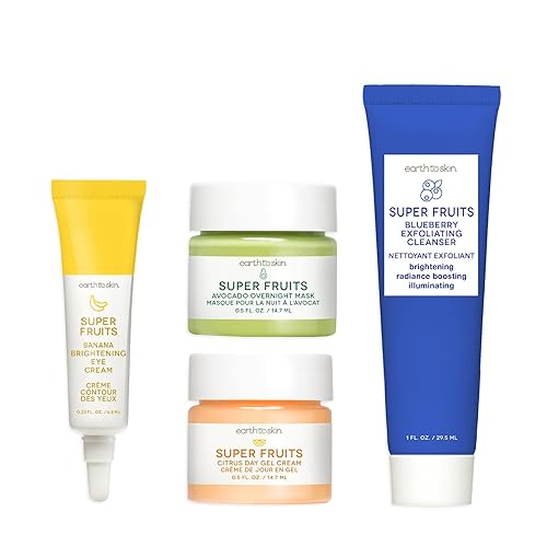 Earth To Skin Super Fruits Starter Set limpiador exfoliante de arándanos (1.0 onzas líquidas), crema de gel cítrico (0.5 onzas líquidas), máscara de