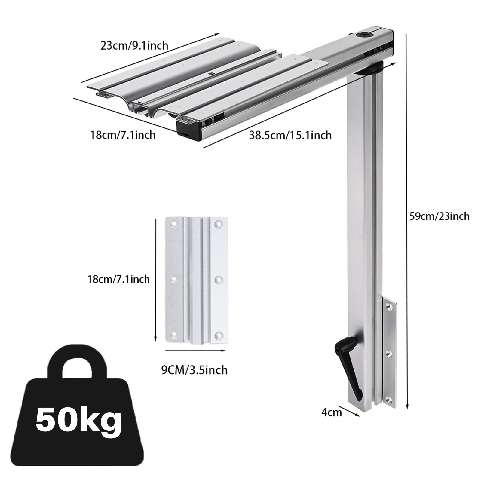 Abnehmbare Wohnmobil Tischbeine, 360° Drehbare RV Tisch, Höhenverstellbar 18 cm, Abnehmbare Bodenhalterung, 6063-T5 Aluminium Tischgestell Silber