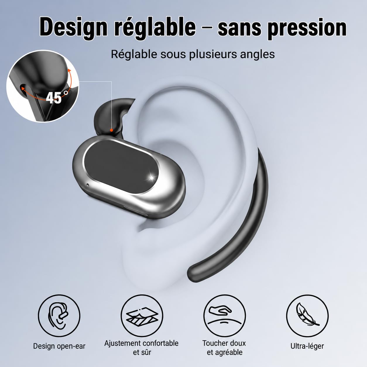 Écouteurs Bluetooth sans Ouverts, 2026 HiFi Écouteurs Bluetooth 5.4 à Conduction Aérienne, Oreillette sans Fil Sport avec 4 ENC Mic, IP7 Étanche Oreillette Bluetooth Android/iOS