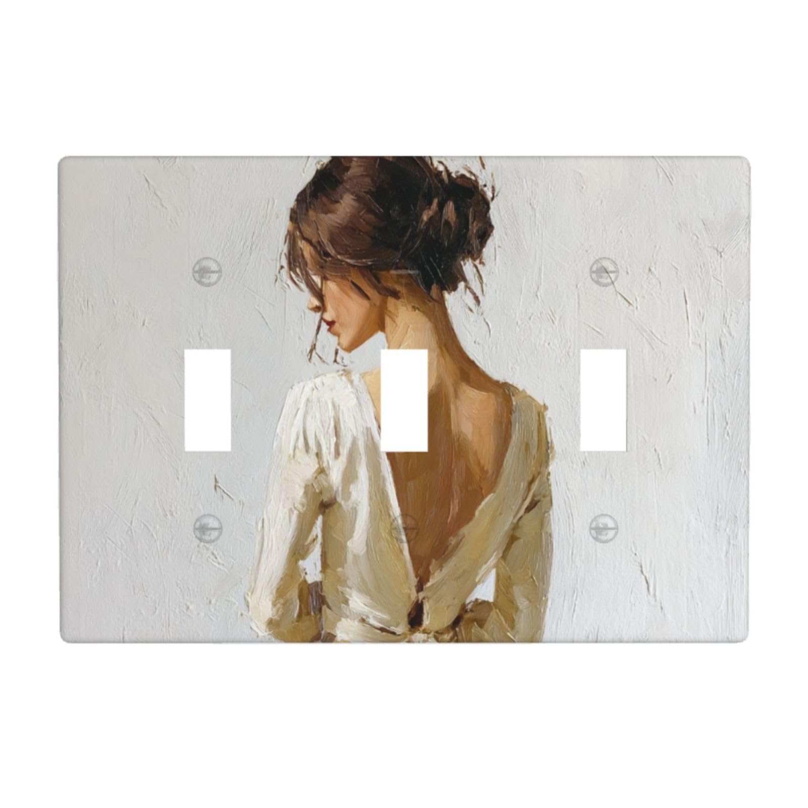 Woman Back Brushstrokes Minimal Light Switch Covers 3 Gang Triple Toggle Wall Plate Switchplate Electrical Faceplate for Bathroom Kitchen Bedroom Decor