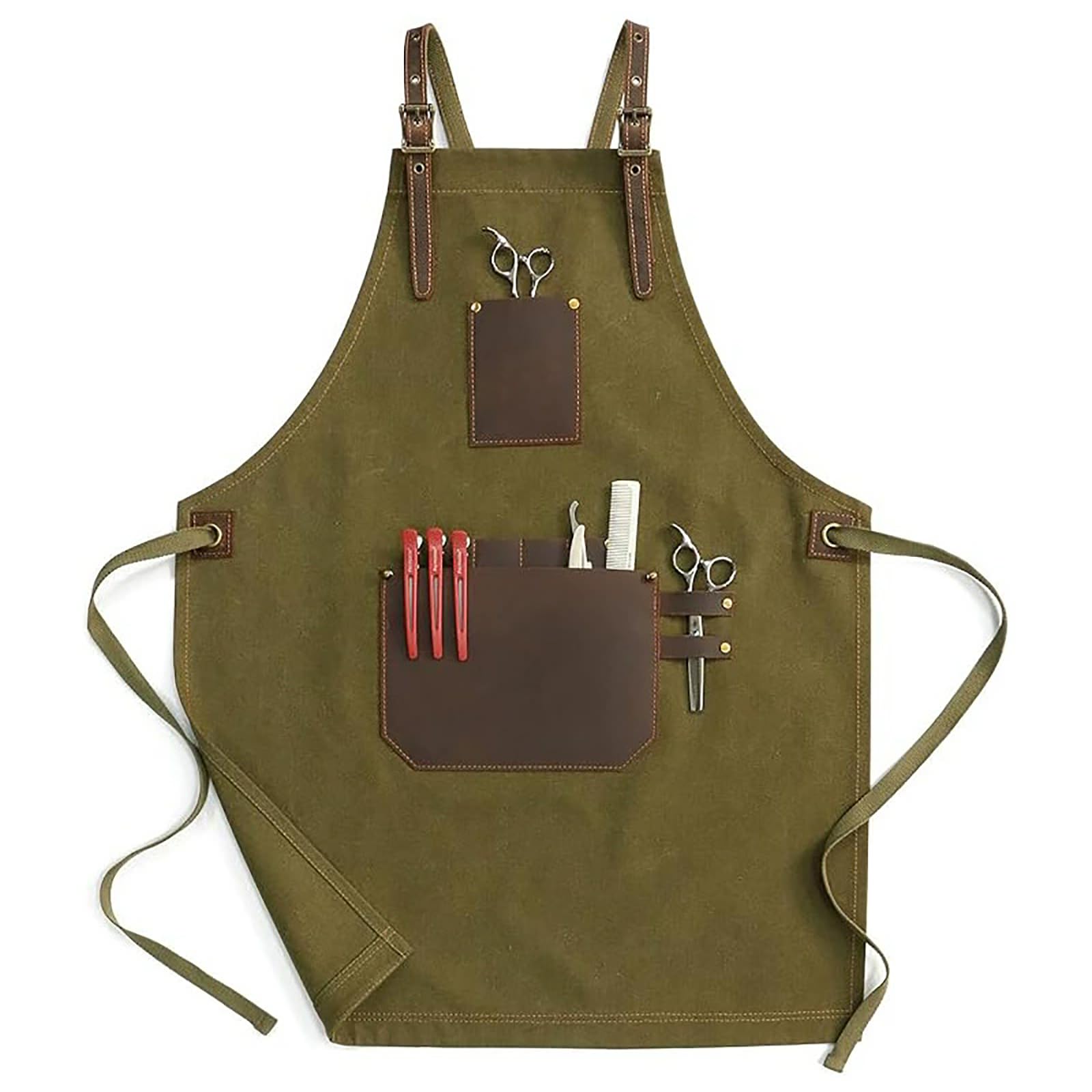 Fartuch Kuchenny Z Płótna Regulowany Od M Do XXL Z Kieszeniami Na Plecach, Unisex Green,One Size