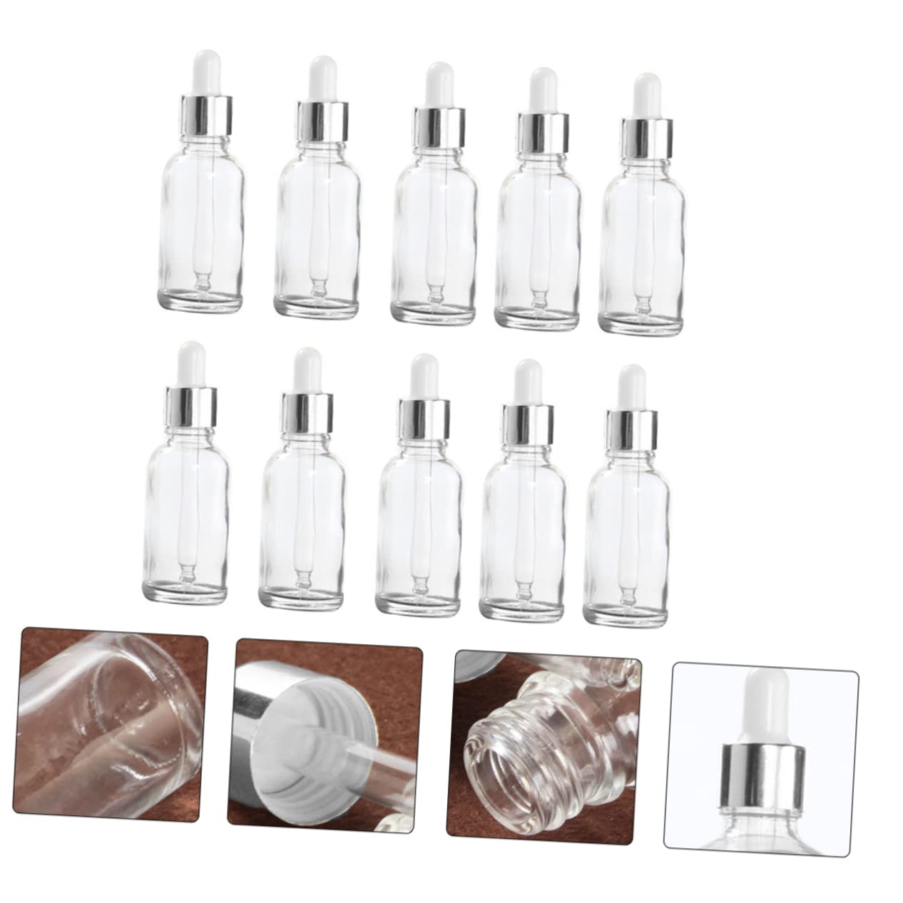 10 Stück Tropfflaschen aus Glas 30ml Nachfüllbar Auslaufsicher Dicht Verschlossen für Ätherische Öle und Reisen