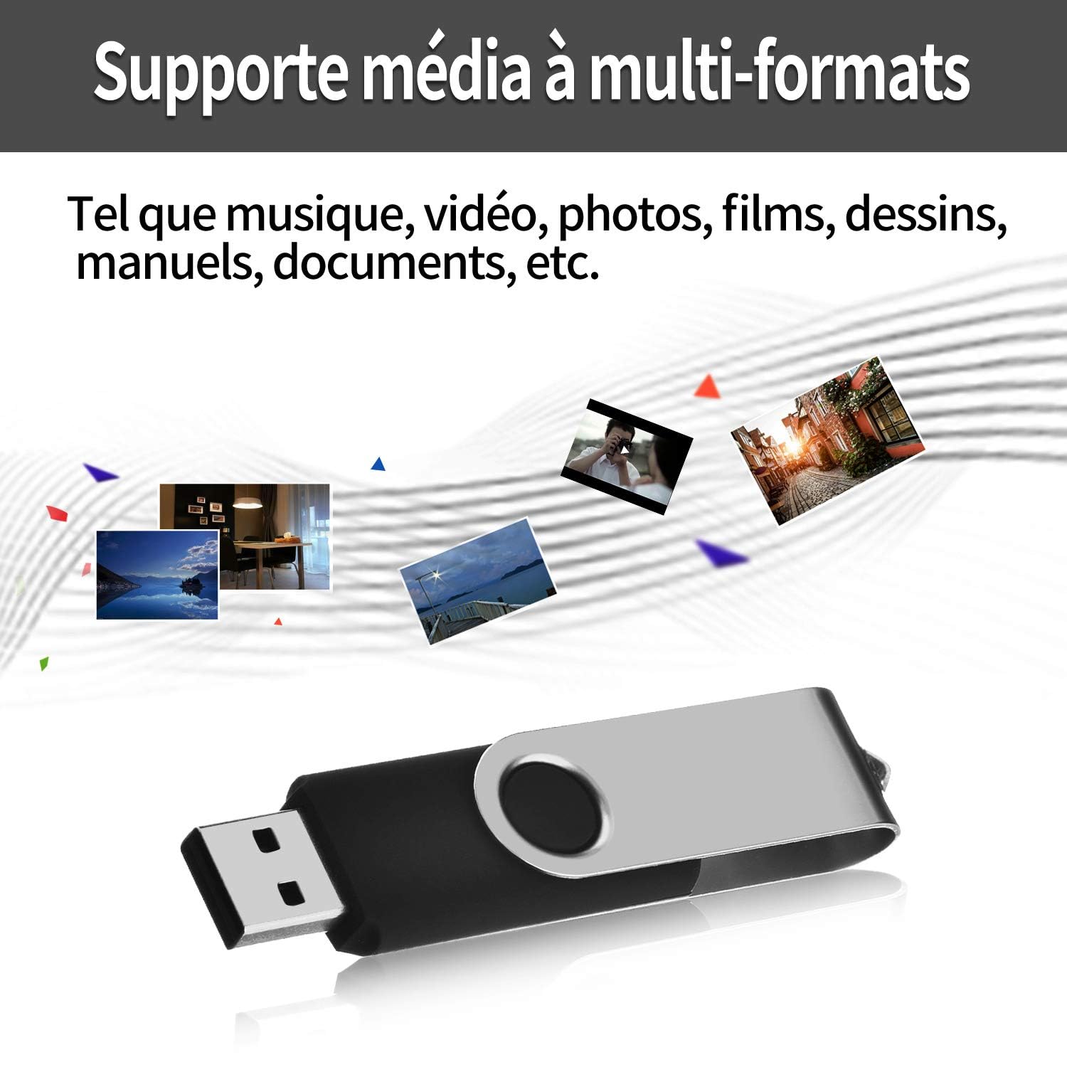 Lot de 100 Clé USB 2Go Cle USB 2.0 Flash Drive Cles USB Pivotant Mémoire Sticks U Disque pour PC Ordinateur Portable(10 Couleurs)(2GB*100PCS)