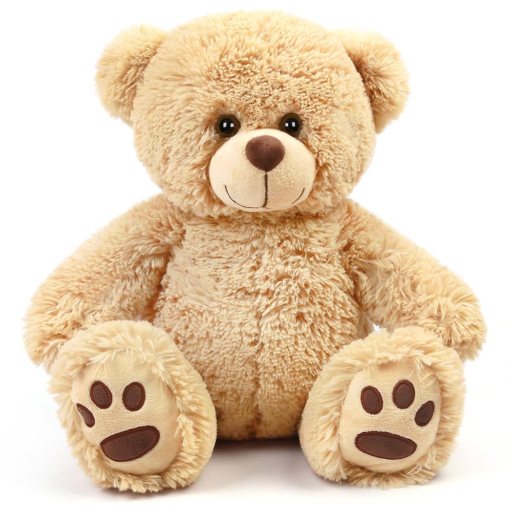 LotFancy Teddybär Plüschtier Kuscheltiere 43 cm, großer Braunbär, Süße Stofftier Spielzeug mit Fußabdrücken, Geschenke für Kinder Mädchen Freundin, Geburtstag, Hellbraun