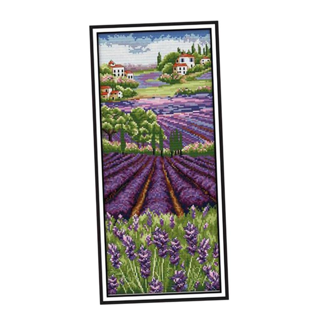 LOOM TREE Craft Stamped Cross Stitch Kit 11 Count Aida Cloth - Lavender Flower 25x57cm Needlecrafts & Yarn | Embroidery & Cross Stitch | Hand Embroidery Kits | Cross Stitch Kits