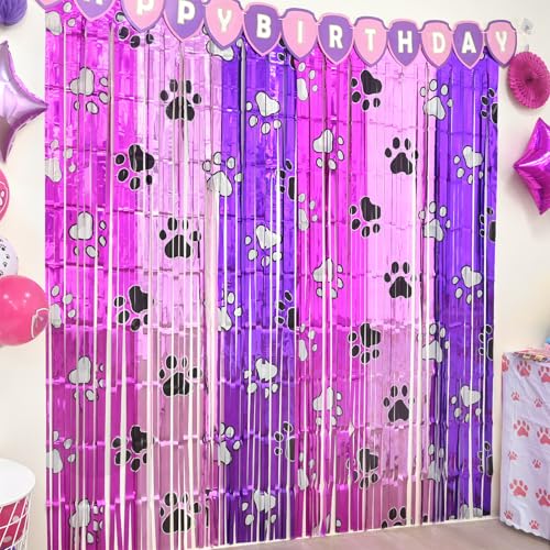 Pink Paw Birthday Decorations, 2 Pack Pink and Light Purple Birth...