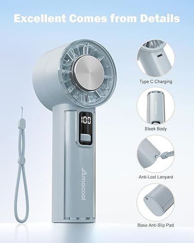 Miniatura 7 de AMACOOL Ventilador de mano con enfriador de hielo, mini ventilador portátil recargable, refrigeración de 18 horas, velocidad ajustable de 0 a 100,