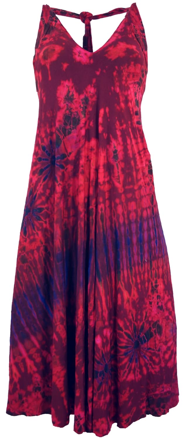 GURU SHOP Rückenfreies Unikat Batik Midikleid, Neckholder Boho Pixi Kleid, Damen