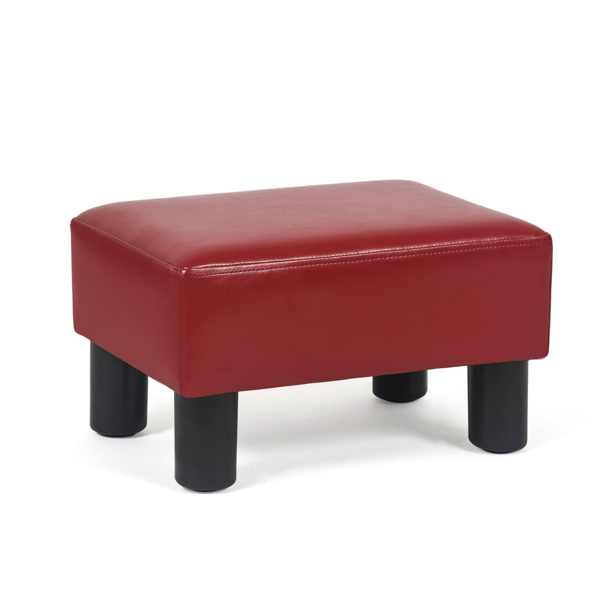 Adeco 15" Faux Leather Seat Footstool Small Ottoman for Foot Rest, Square Ottoman Bench for Living Room, Burgundy Red
