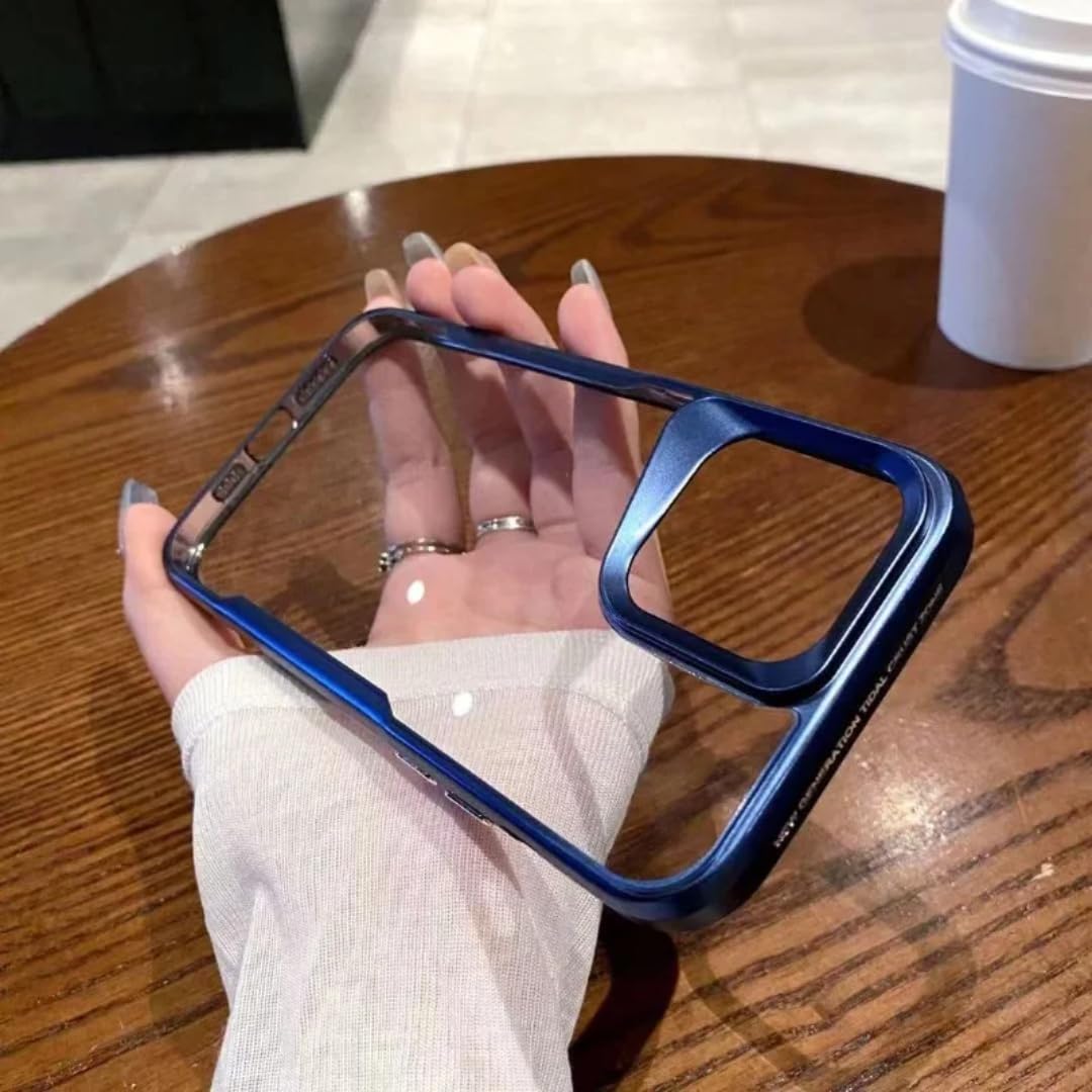Coque luxe iPhone 15 Pro avec boutons métalliques et cadre bleu électrodéposé