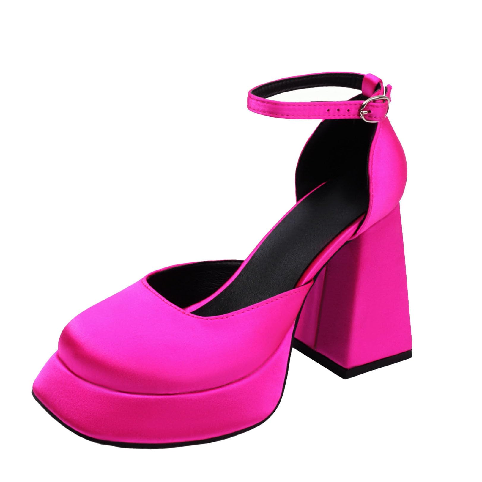 Generico Scarpe da Sposa e Damigella Donna in Raso a Punta Chiusa | Décolleté da Sposa con Plateau, Tacco Largo Alto, Cinturino Regolabile con Fibbia, Cerimonia, Sera