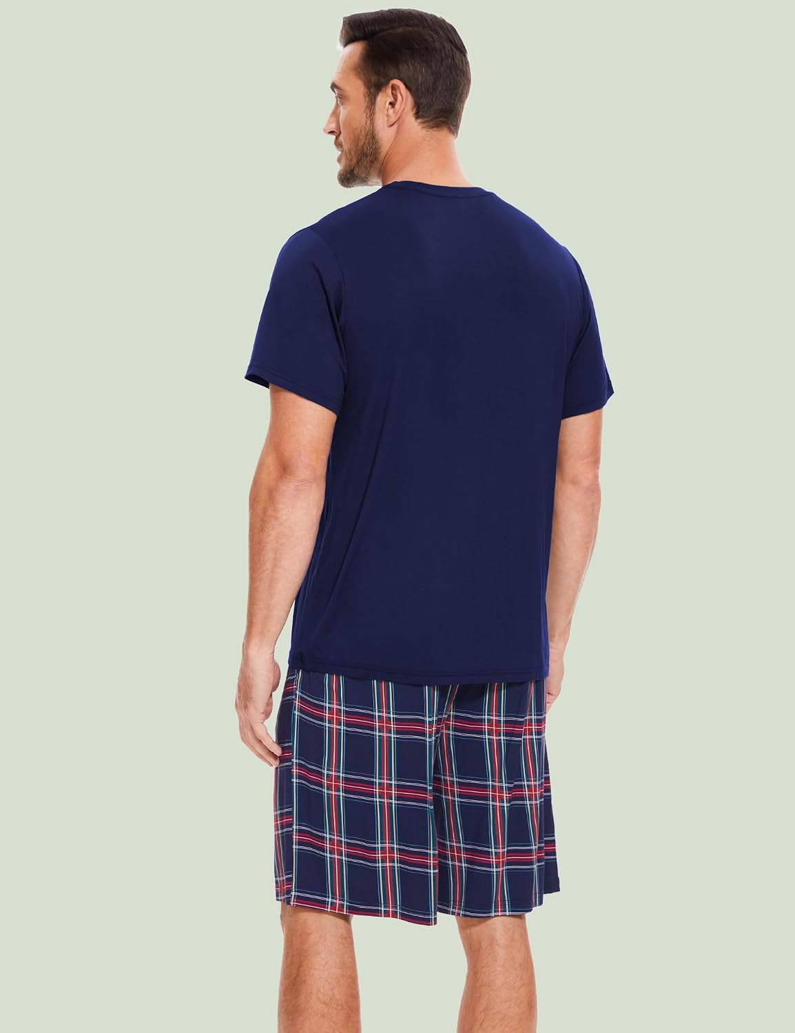 GYS Men's Pajama Sets, Ultra Soft Bamboo Viscose Sleepwear, Short Sleeve Shirts and Shorts Loungewear Pjs Set with Pockets