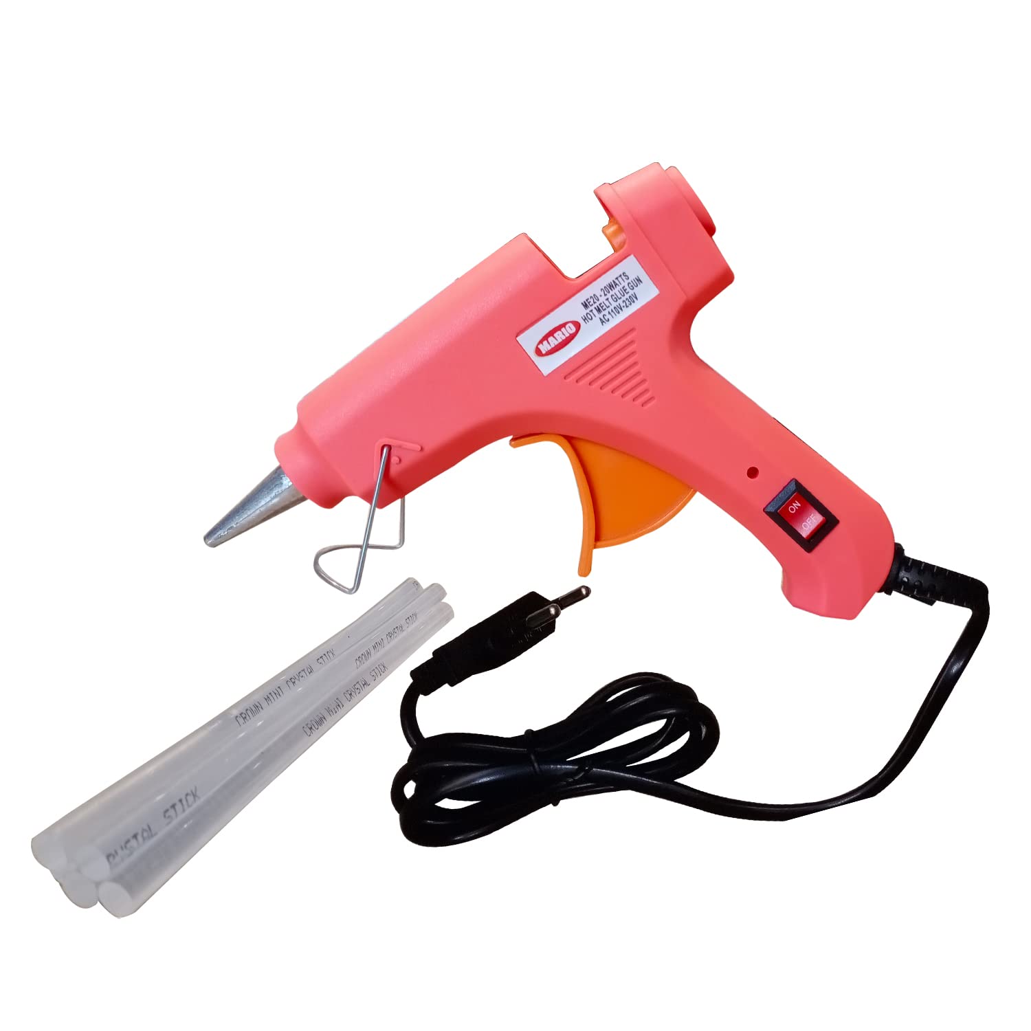 Mario 20W Lightweight Hot Melt Glue Gun – Fast Heating, On/Off Switch, High Durability, 5 Glue Sticks Included – Ideal for DIY, Crafts & Repairs – Red (Color May Vary) – ME-20