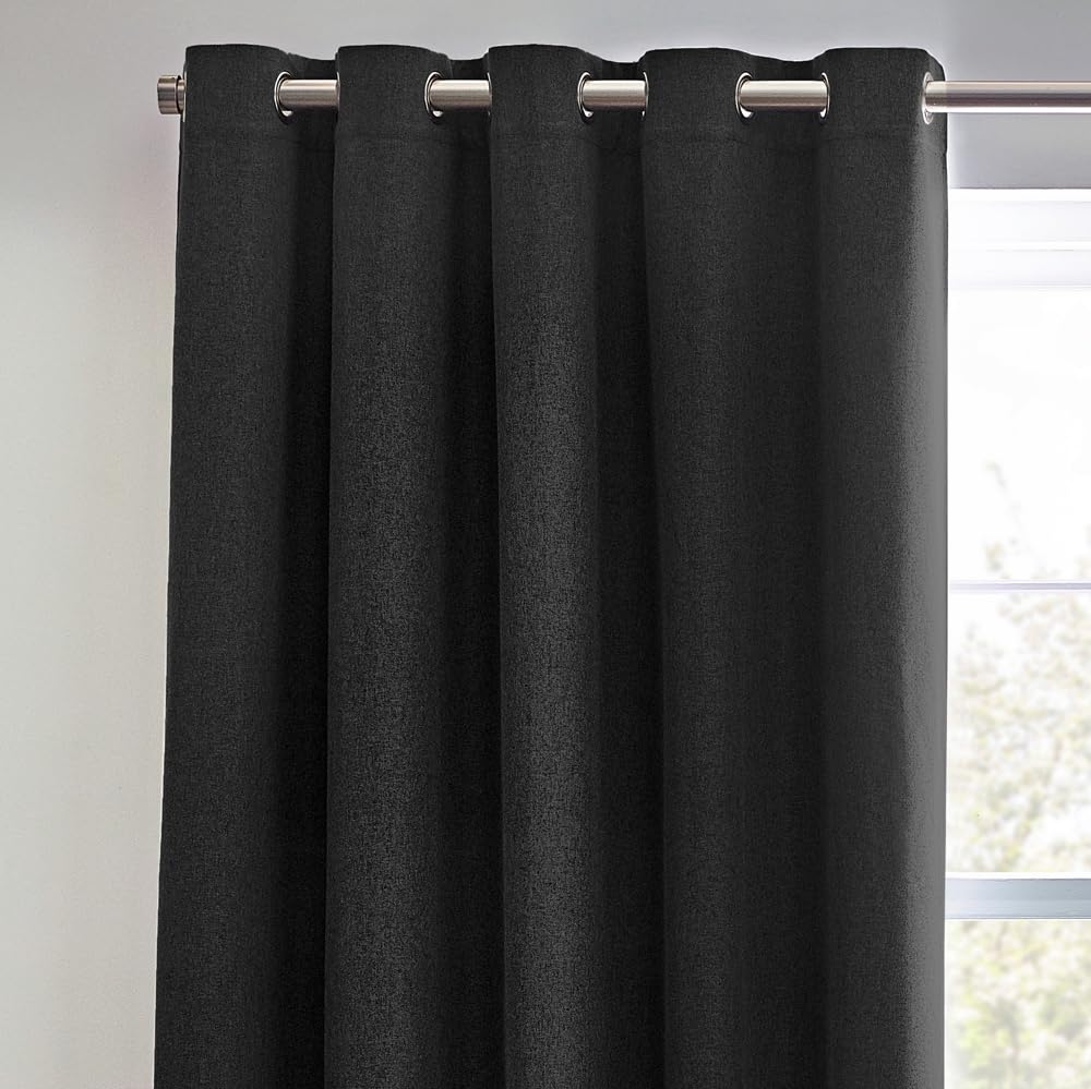 furn. Dawn Textured Blackout Eyelet Curtains - Thermal Lined Pair (Black - Width 117 x Drop 137cm), W 46.1" x L 53.9" (2 Panels) - Image 3