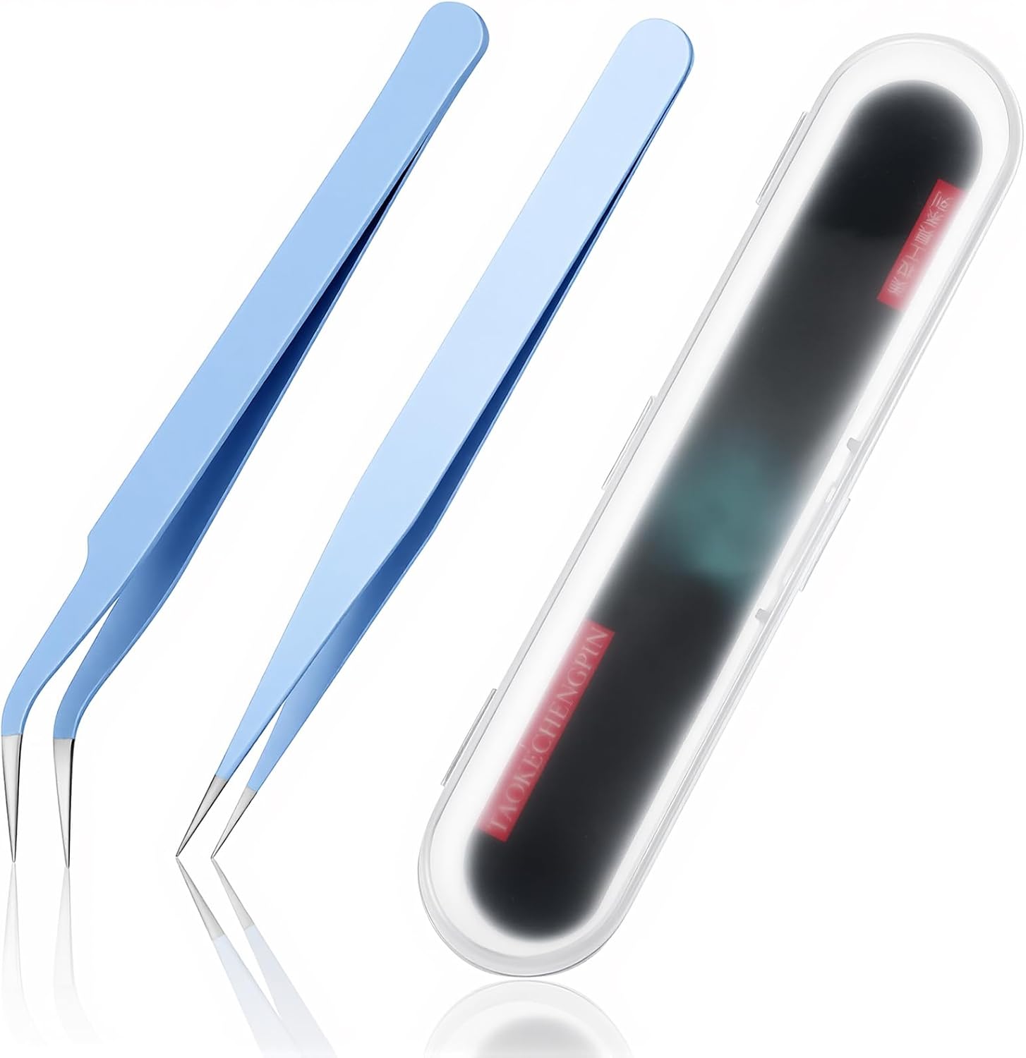 Sticker Tweezers, 2 Pcs Stainless Steel Craft Tweezers Straight and Curved Tip Eyelash Tweezer for Jewelry Making, Eyelash, Cardmaking, Precision Electronics, Scrapbooking Tools (Blue)