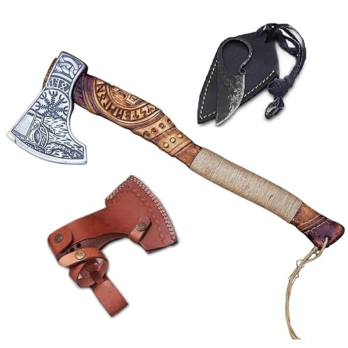 viking axe - Custom Handmade Stainless Steel Viking Axe Gorgeous style ax Ash Wood Handle with leather sheath beautiful art on head and Handle,