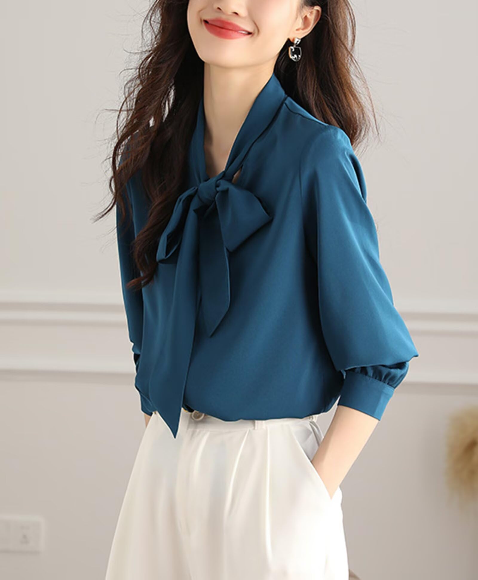 HNVAVQ Camicia Elegante in Seta 100% Donna Elegante Blusa Manica Lunga